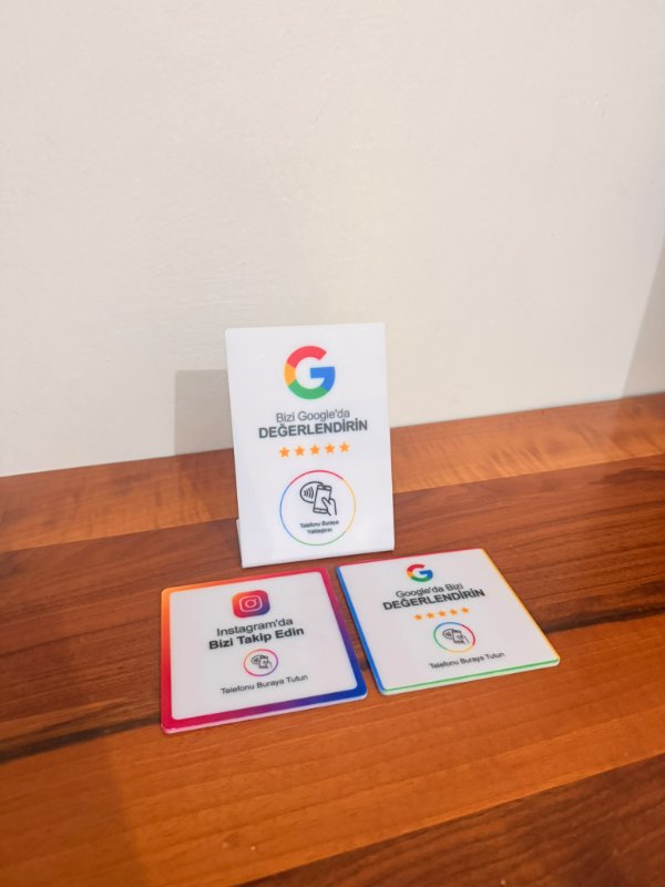 NFC Satış Seti (24 Set): Google Yorum Standı + Instagram Kartı + Google Yorum Kartı